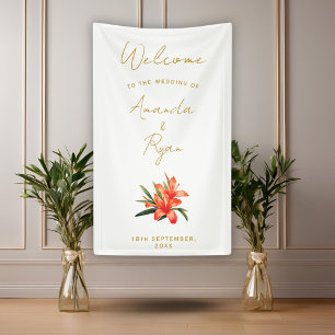 Elegant Orange Oleander Flower Wedding Welcome Banner