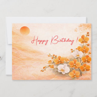 Elegant Orange Orchid Birthday Card