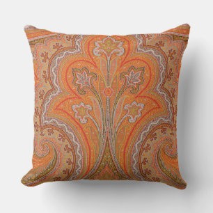Elegant Orange Parisian Paisley Throw Pillow