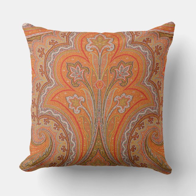 Elegant Orange Parisian Paisley Throw Pillow (Front)