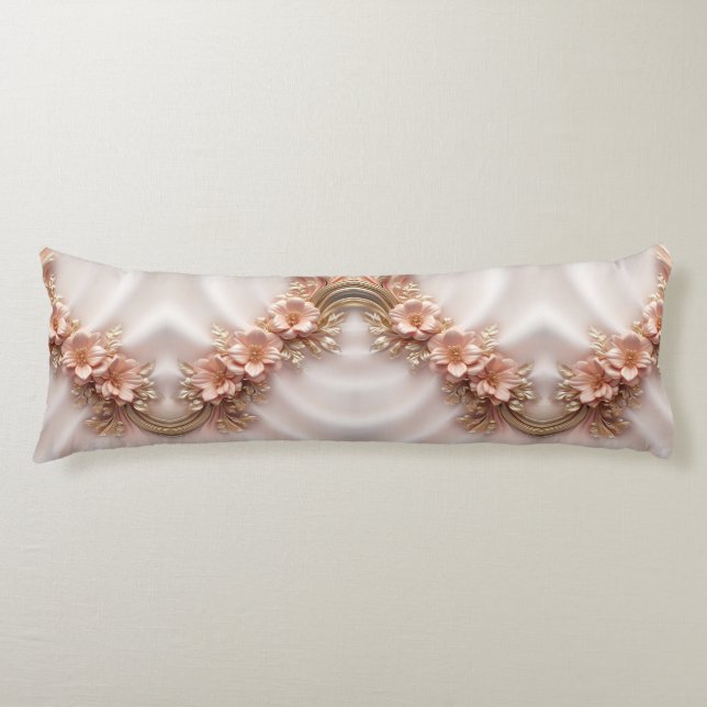 Elegant Orange Peach Floral Body Pillow (Front)