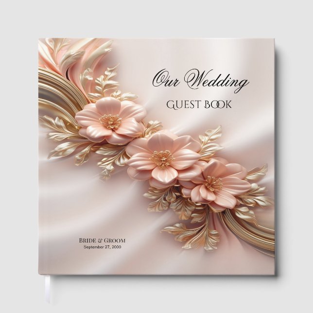Elegant Orange Peach Floral Guest Book (Front)