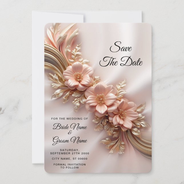 Elegant Orange Peach Floral Save the Date (Front)