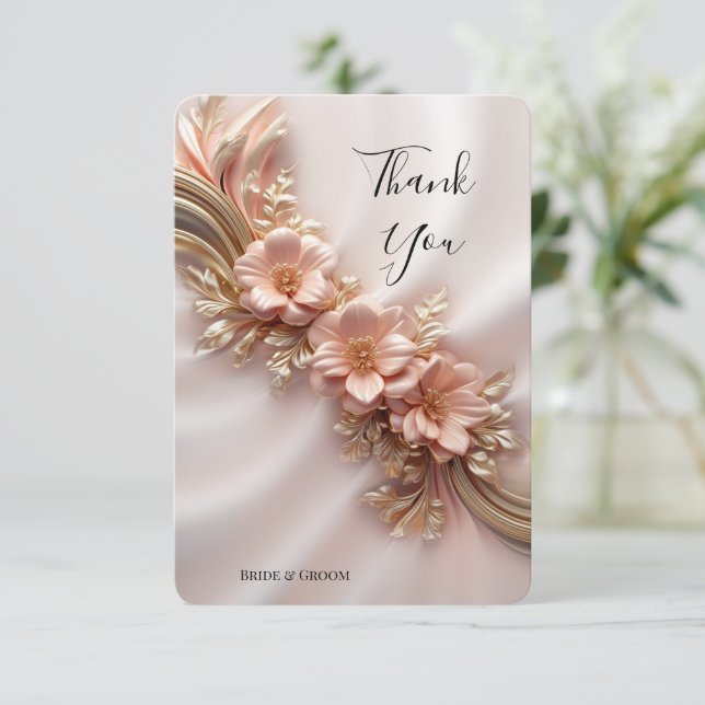 Elegant Orange Peach Floral Thank You Card (Standing Front)