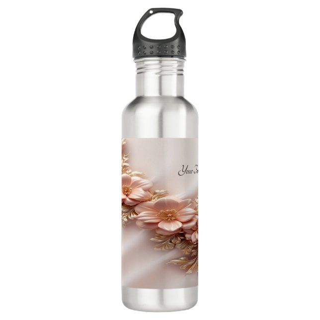 Elegant Orange Peach Floral Water Bottle (Front)