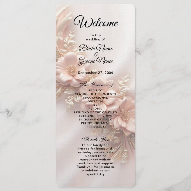 Elegant Orange Peach Floral Wedding Program Programme (Front)