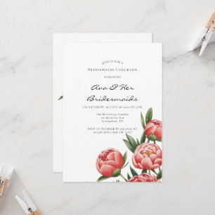Elegant Orange Peony Painted Bridesmaids Luncheon Invitation