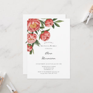 Elegant Orange Peony Painted Brunch & Bubbly Invitation