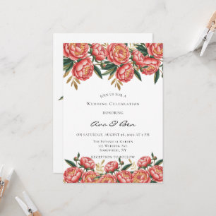 Elegant Orange Peony Painted Wedding Celebration Invitation