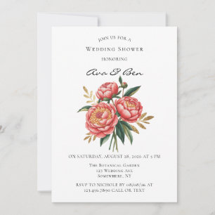 Elegant Orange Peony Watercolor Wedding Shower Invitation