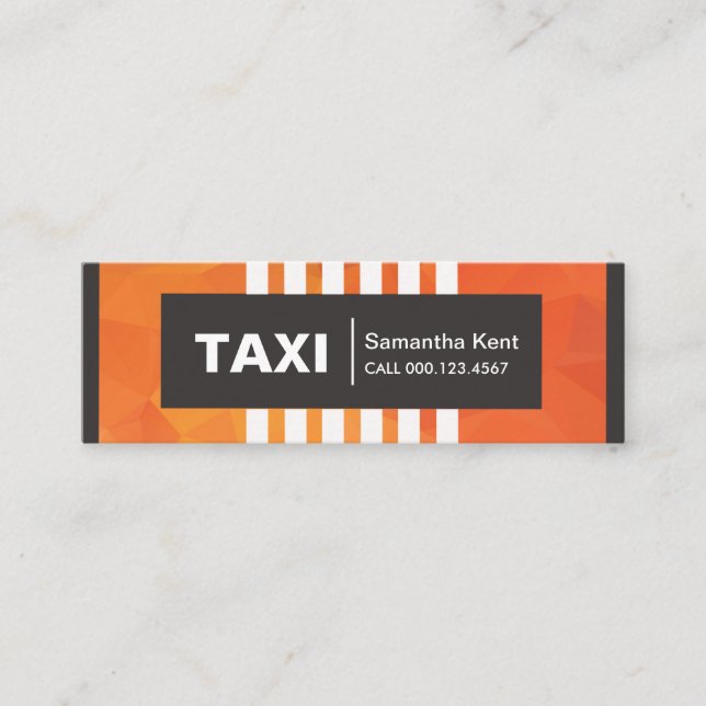 Elegant Orange Polygons Vertical Lines Taxi Driver Mini Business Card (Front)