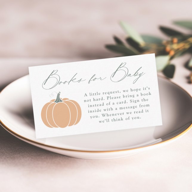 Elegant Orange Pumpkin Baby Shower Books for Baby Enclosure Card (Elegant orange pumpkin books for baby shower invitation enclosure cards.)