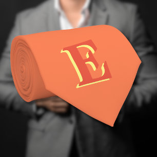 Elegant Orange Red 3D Initial Letter Coral Tie