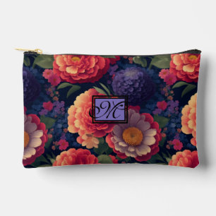 Elegant orange red floral romantic monogram accessory pouch