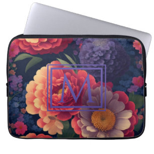 Elegant orange red floral romantic monogram laptop sleeve