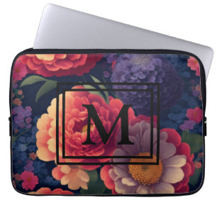 Elegant orange red floral romantic monogram  laptop sleeve