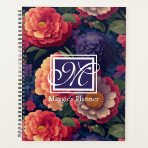 Elegant orange red floral romantic monogram  planner