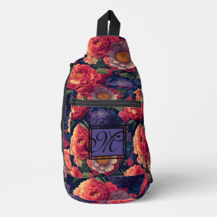 Elegant orange red floral romantic monogram sling bag