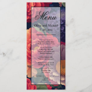 Elegant orange red purple pink vintage flowers menu