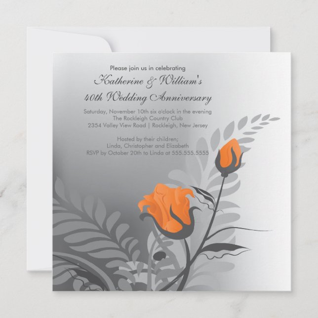 Elegant Orange Rose Anniversary Invitation (Front)