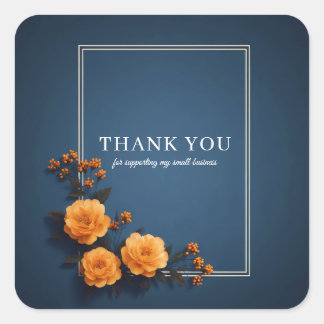 Elegant Orange Rose Navy Blue Minimalist Frame Square Sticker