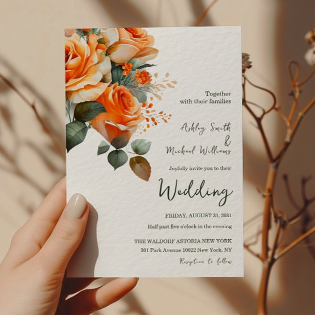 Elegant Orange Roses Watercolor Floral Wedding Invitation (Creator Uploaded)