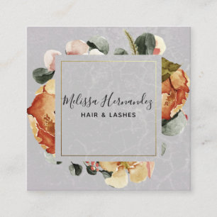 Elegant Orange Rust Floral on Grey Hair Stylist Square Business Card