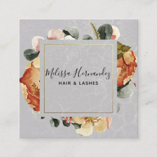 Elegant Orange Rust Floral on Grey Hair Stylist Square Business Card