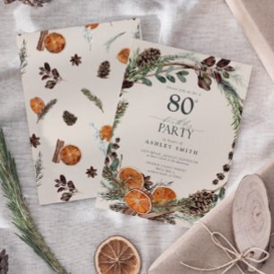 Elegant Orange Rustic Calligraphy 80th Birthday Invitation