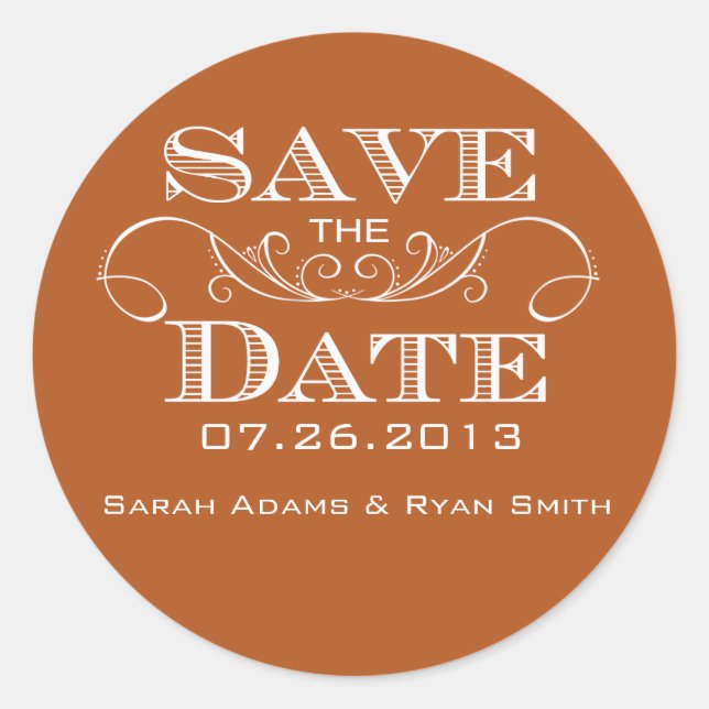 Elegant Orange Save the Date Sticker (Front)