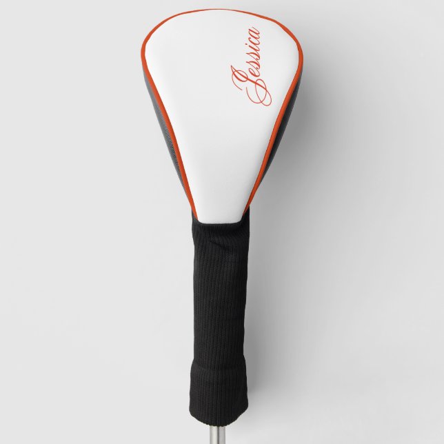 Elegant Orange Script Font Golf Head Cover (Front)