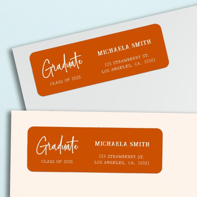 Elegant Orange Script Graduation Return Address (Creator Uploaded)