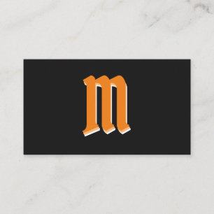 Elegant orange shapes on black monogram 3d effect business card