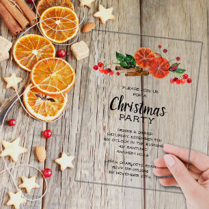 Elegant Orange Slices and Cinnamon Christmas Acrylic Invitations