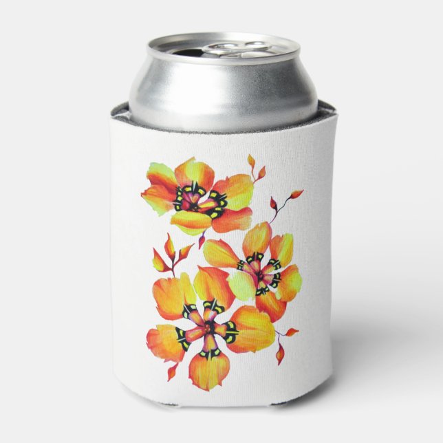 Elegant Orange Sparaxis  Hand-Painted Retro Can Cooler (Can Front)