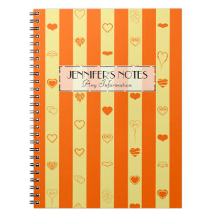 Elegant Orange Stripes Modern Heart Pattern Spiral Notebook