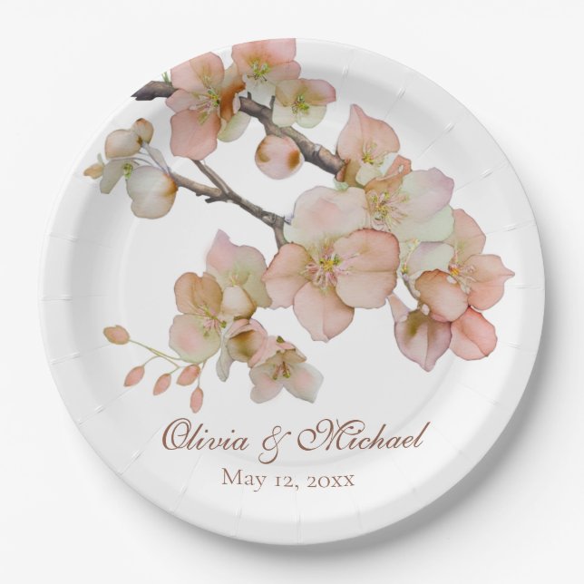 Elegant orange watercolor blossoms calligraphy paper plate (Front)
