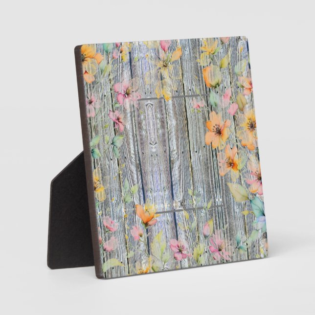 Elegant orange watercolor wildflowers barnwood  plaque (Front)