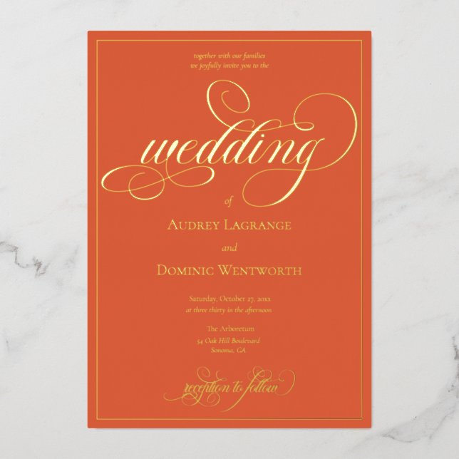 Elegant Orange Wedding Script Calligraphy (Front)