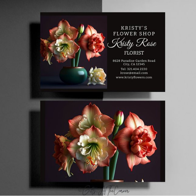 Elegant Orange White Amaryllis Flower Florist Business Card (Creator Uploaded)