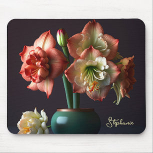 Elegant Orange White Amaryllis Flower Mouse Pad