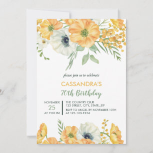 Elegant Orange & White Anemone Floral Birthday Invitation