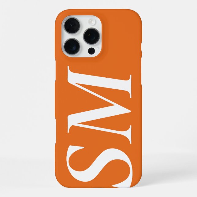 Elegant Orange White Bold Initial Monogram iPhone Case (Back)