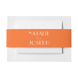 Elegant Orange White Bright Fancy Minimal Wedding Invitation Belly Band