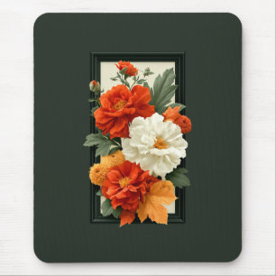 Elegant Orange & White Floral Art Acrylic Art Mouse Pad