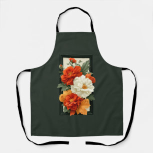 Elegant Orange & White Floral Art Apron