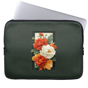 Elegant Orange & White Floral Art   Laptop Sleeve