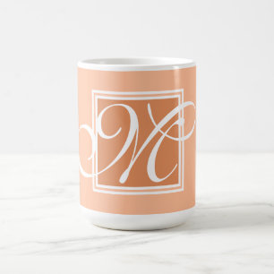 Elegant orange white monogram script topography coffee mug
