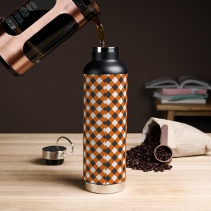 Elegant Orange & White Plaid Gingham Water Bottle