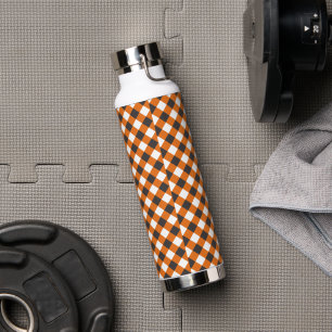Elegant Orange & White Plaid Gingham Water Bottle